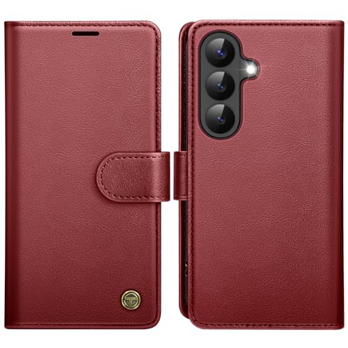 Étui portefeuille Samsung S26 Plus en cuir rouge vin avec porte-cartes et béquille