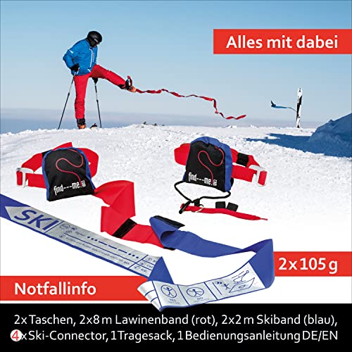 Foto von FIND-ME Tiefschneeband mit extra Ski-Connectoren I Survival Outdoor Ausrüstung I 2x10m Leash I Lawinen – Tiefschneeband I Tourenski I Freeride I ergänzt LVs Gerät, Ski Zubehör im Skitouren Rucksack