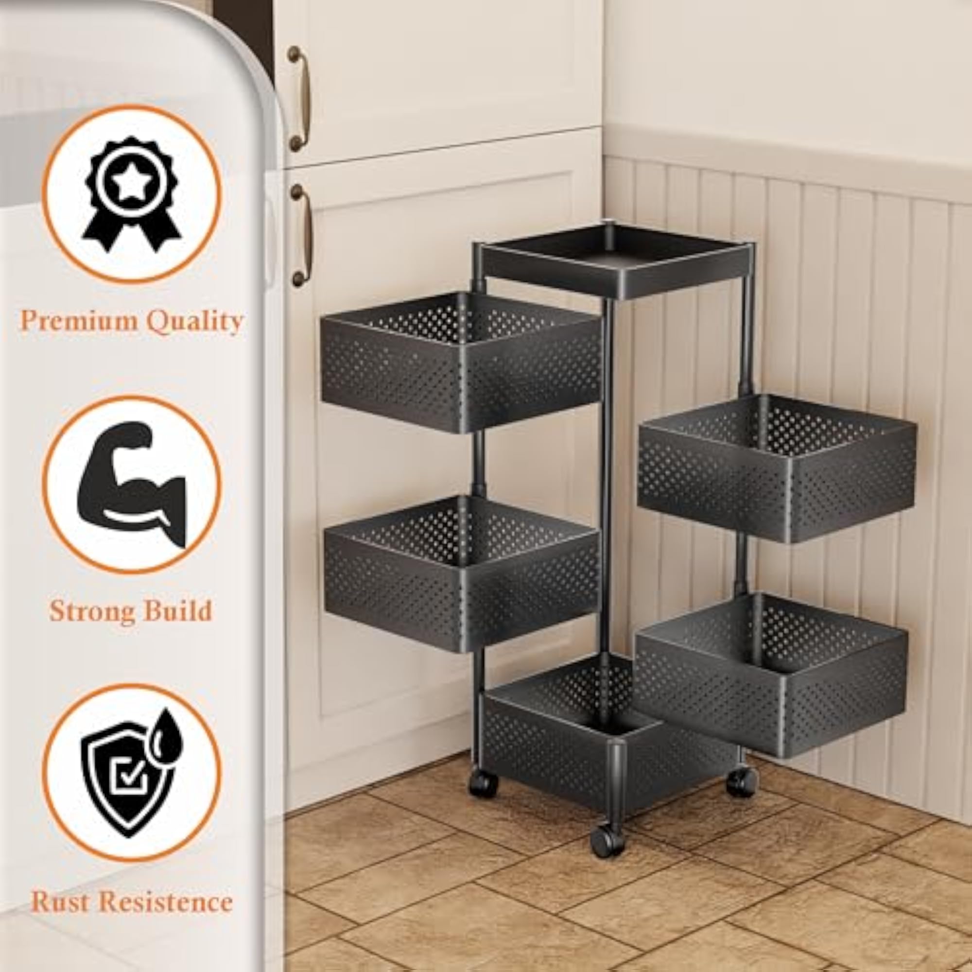 5-Layer Kitchen Trolley Organizer with Wheels