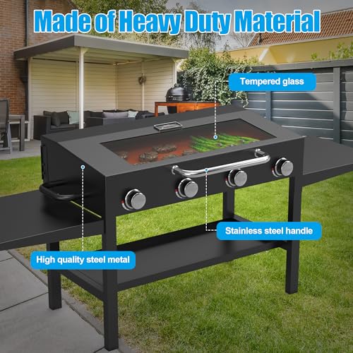 Outspark Hinged Lid for Blackstone 36 Inch Griddle,Upgrade Clear View Griddle Hard Cover Hood for Blackstone 36\" 1554 2149 1825 Outdoor Flat Top Gas Grill Griddle Accessories with Temperature,Black