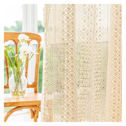 Rideau dentelle rustique coton tricoté beige pour salon et ferme - 2
