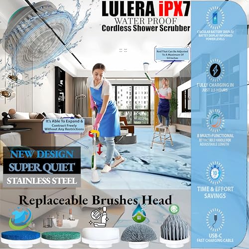 Image of Smart Electric Spin Scrubber PRO| 2025 New Upgraded Quiet Cordless Shower Scrubber with 8 Replaceable Brush Heads|IPX7 Waterproof for Bathroom Tile Grout Kitchen Oven & Floor|Powerful and Efficient