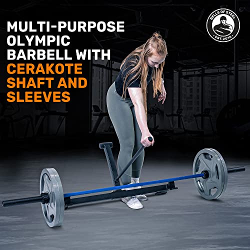 Image of Olympic Barbell [Bells of Steel] Olympic Bar for Commercial and Home Gym, Cerakote Finish Utility Bar for Powerlifting, Bodybuilding, and Strength Training, 1000lb Weight Capacity