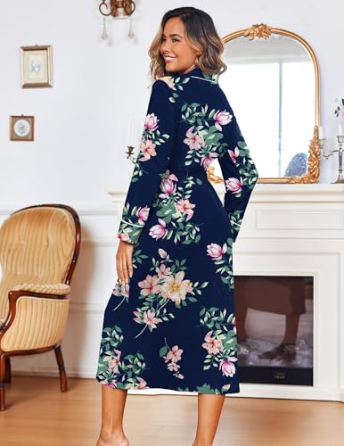 Image of Ekouaer Women Kimono Robes Full Length Knit Bathrobe Lightweight Soft Sleepwear V-neck Casual Ladies Loungewear S-XXL