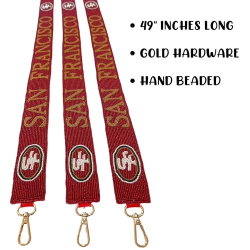 Lashicorn Beaded San Francisco Purse Strap Red and Gold Game Day Clear Handbag Replacement Strap Stadium Football 48” Gold Hardware Clips for Clear Bag4