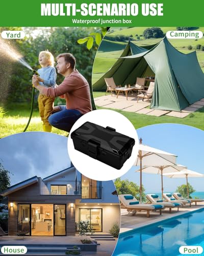 Kabelbox Wasserdicht,26.1x15x9.4 cm,Outdoor Kabel Safe Box,kabelbox,6 Kabeleingänge und ausgänge,Wetterfester Anschlusskasten Abdeckungen Schützen Steckdose,Zeitschaltuhr,Holiday Light,Schwarz