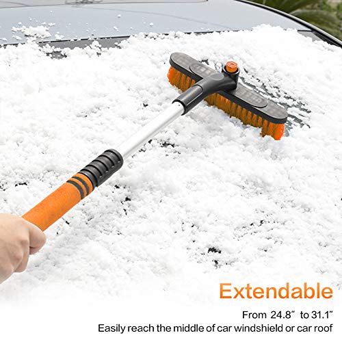 GPEESTRAC Car Snow Brush Removal Extendable with Ice Scraper for Car Windshield and Foam Grip Detachable Snow Mover for Car Auto SUV Truck Windshield Windows