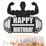 Black Glitter Weightlifting Cake Topper-Gym Party, Fitness Enthusiast,Trainer Birthday Party or Sports Themed Party Decoration.SugarGera
