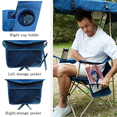 Huskfirm Camping Chair with Canopy Shade - Folding Beach Chair with UPF 50+ Sun Shade, Cup Holder, Side Pocket, Portable Sports Chair for Adults Support 330 LBS, Fishing Camp Outdoor Lawn Chair - Blue - Image 5