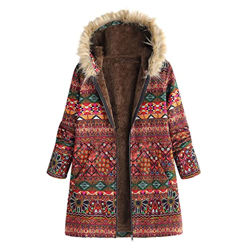Abrigo De Invierno Mujer Libre Abrigos para Mujer Rebajas Talla Grande Abrigo con Capucha De Manga Larga Vintage Cremallera Señoras Abrigos con Bolsillos Gruesos De Lana riou (5-Red, L)