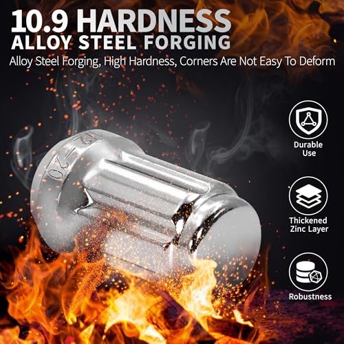 Image of 24 PCS 1 /2-20 Chrome Lug Nuts, 1.35 inch Tall Hex Trailer Lug Nuts, 60 Degree Conical Cone Seat with Socket Key, Wheel Lugnuts Compatible with Jeep Cherokee Wrangler Liberty TJ XJ ZJ CJ5
