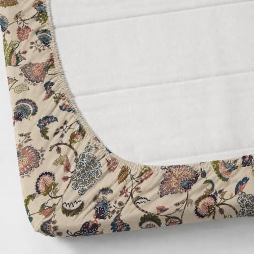Image of Elastic Fitted King Size Bedsheet Cotton for Double Bed | 72 inchx78 inch +10 Inch, Floral, Soft & Breathable, Fade & Shrink Resistant, 2 Pillow Covers (Brown Pecock)