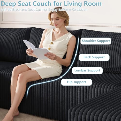 Image of 124 inch Boneless Cloud Couch Sectional Couches Sofa for Living Room