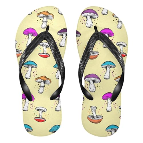 Mushroom Pale Yellow Flip Flops for Beach Thong Sandals Anti-slip Lightweight Flat Slippers for Travel Summer Outdoor