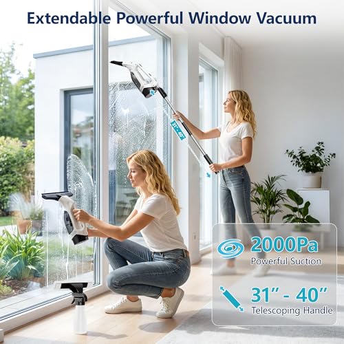 Image of Window Vacuum Squeegee with Extendable Pole 31-40 inch, Electric Cleaner Tool