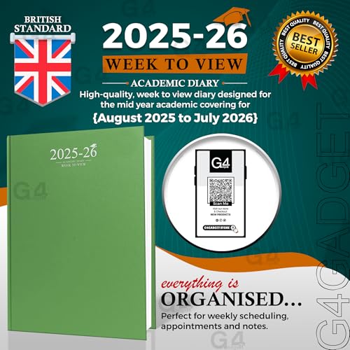 G4GADGET A4 Academic Diary 2025-2026, Week to View, Sea Green, Case-Bound, A4 Week To View - Image 2