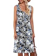 AUSELILY Damen Sommerkleid Ärmellos - Leichtes Strandkleid Mit V-Ausschnitt