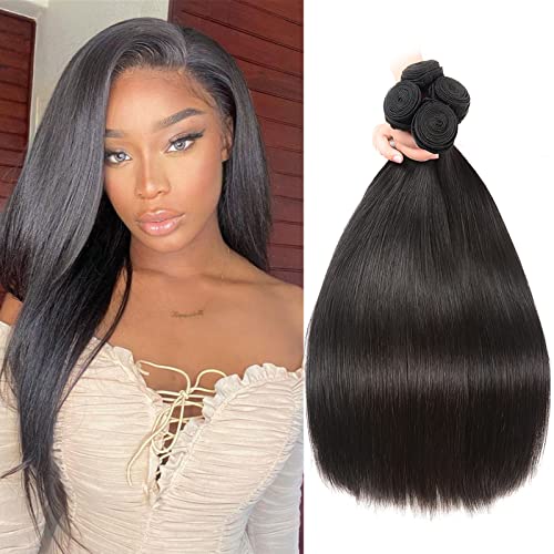DFX Hair Straight Human Hair Bundles,100% Unprocessed Nature Color Virgin Straight Weave Bundles,Brazilian Bundles Human Hair Extensions (14 16 18, Straight Bundles)
