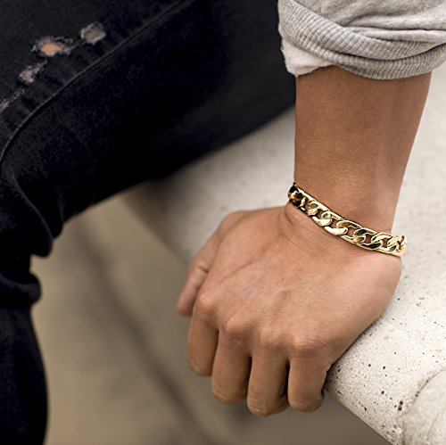 LIFETIME JEWELRY 12mm Flat Cuban Link Chain Bracelet for Men & Women 24k Gold Plated2