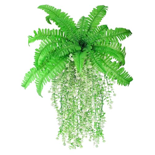 JINXIAN Juego De 4 Plantas Colgantes Artificiales 74cm Flores Artificiales Decoracion 56cm 18 Hojas Hojas Persas Plantas Artificiales Decorativas Jardín Boda Cafetería Decoración Helecho Artificial