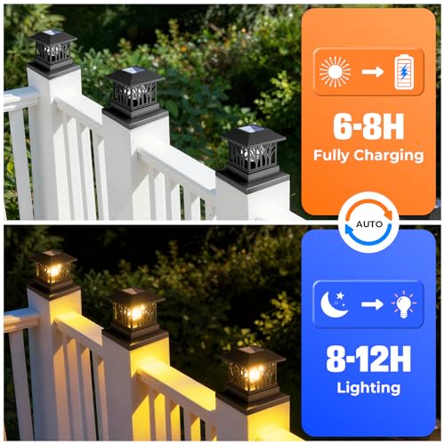 Viewsun 8 Pack Solar Post Cap Lights, Outdoor Fence Solar Powered Cap with Crackle Glass Bulb and 4 Lighting Modes Waterproof Light for Deck Patio or Garden Decor, Fits 4x4 6x6 Wooden Posts - Image 5
