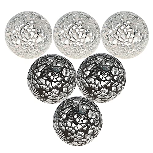 Kepfire 6Pack Decorative Balls for Bowl,2.4 Inch Mosaic Orbs Decorative Balls,Small Balls for Centerpiece Bowls,Vases,Wedding Party Decoration-Silver?Black