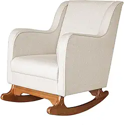 Poltrona Cadeira de Balanço e Puff-Linho Bege Rosilu