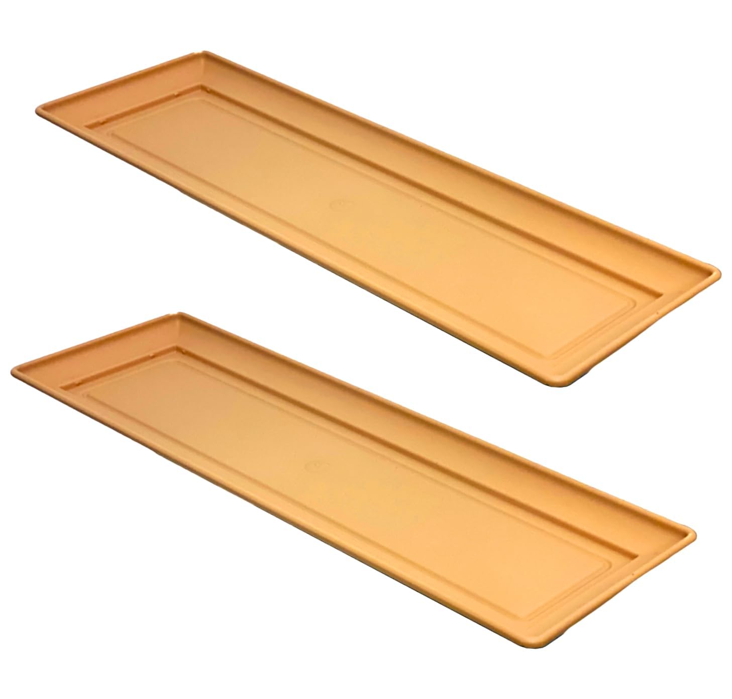 VR7 2x Garden Planter Trays for Long Planters - Durable Plastic Trays for Easy Draining and Plant Health (Terracotta, 60cm)