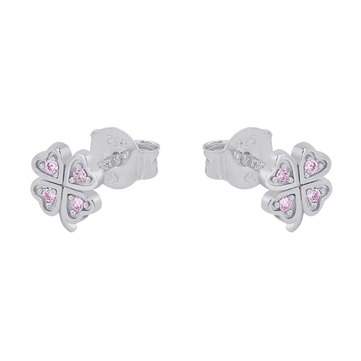 Prinzessin Lillifee Pendientes de plata de ley 925 para niñas con circonitas sintéticas, 0,6 cm, plata, trébol, vienen en caja de regalo 2037942, onesize, Rosa.