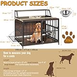 Heavy Duty Dog Crate Furniture - LitaiL 40” Large Dog Kennel Furniture with Elevated Stainless Steel Bowls, Wooden Dog Crate with Storage, Brown Dog Crates for Small Medium Dogs - Image 2