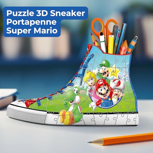 Ravensburger - Puzzle 3D Portapenne Sneaker Super Mario Edition | Puzzle 3D Bambini A Partire Dagli 8 Anni | Modellismo Da Costruire Bambini Di 112 Pezzi | Regalo Bambino 8 Anni E Più - 2