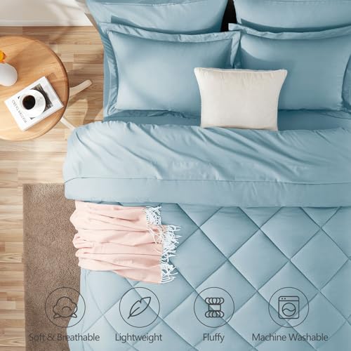 Image of CozyLux King Size Comforter Set Light Blue - 7 Pieces Bed in a Bag King, Luxury Soft Bed Set for All Seasons, Bedding Set with Down Alternative Comforter, Sheets, Pillowcases & Shams