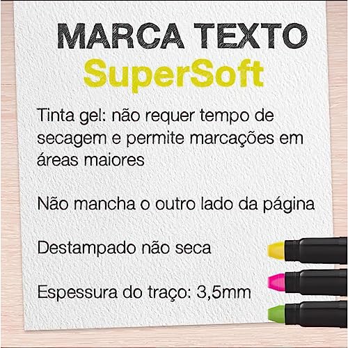 Kit Com 3 Caneta Marca Texto Gel, Supersoft, Colorido, Escolar, Para Bíblia, Livro, Vade Mecum, Estu