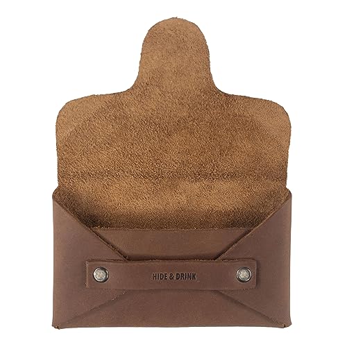 Hide & Drink, Snapless Business Card Holder for Men and Women, Vintage Wallet, Sturdy Pouch, Money Organizer, Full Grain Leather, Handmade, Single Malt Mahogany3