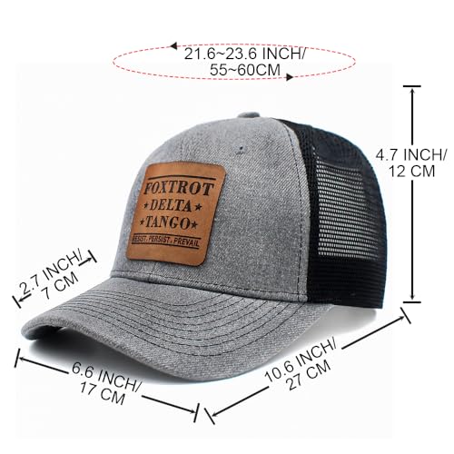 Image of Foxtrot Delta Tango FDT Lether Patch Hat Resist Persist Prevail Adjustable Baseball Cap Golf Dad Hats for Mens Women