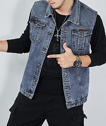 SOMTHRON Men's Classic Button Down Sleeveless Jean Jackets Plus Size Retro Motorcycle Biker Denim Vests3