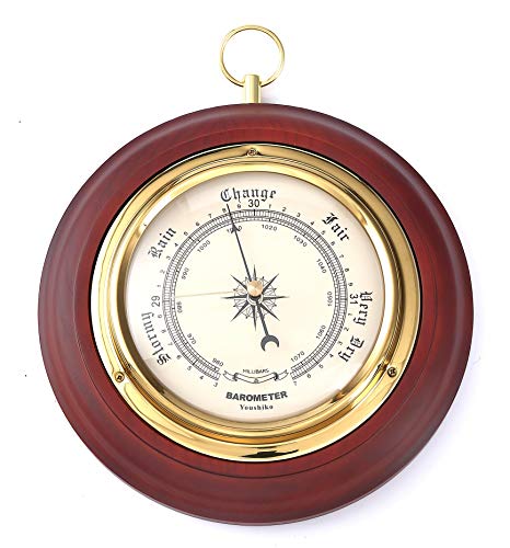 Youshiko (Latest 2023 Version) Traditional Barometer Mahogany Wood Surround Forecaster