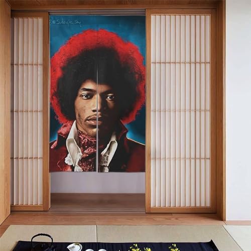 のれん 目隠し ロング 暖簾 ジミ・ヘンドリックス Jimi Hendrix 和風のれん 86 x 143cm 間仕切りカーテン 遮光のれん おしゃれ シェードカーテン つっぱりカーテン キッチン 出入り口 飾り物 和室 洋室 飲食店 部屋飾り