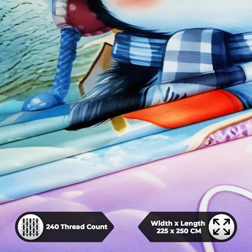 Image of Story@Home Penguins 7D bedsheet for Double Bed 240TC Premium Cotton Feel Microfiber with 2 King Size Pillow Cover | 225 cm x 250 CM | Pink Penguin Kids bedsheet for Boys and Girls