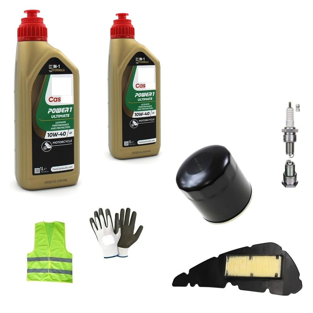 KOMPATIBEL MIT Vespa Primavera 50 4T ÖLWECHSEL-Service-KIT FÜR Roller 2 Liter ÖL C (ASTROL) 10W40 4T Power 1 Synthetik Racing+ÖLFILTER+LUFTFILTER+ZÜNDKERZE WARTUNG des Motors