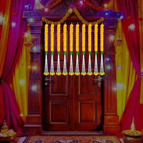 Image of iHandikart Artificial Marigold & Tuberose Garland 45 Inch - Pack of 20 | Decorative Door Toran for Festivals, Weddings & Home Entrance Decor | Long-Lasting Reusable Flower Garland (33103-20)