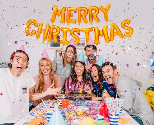 Image of Propsicle 16 inch Golden Letter Merry Christmas Foil Balloon Merry Christmas Party Decoration Xmas Decor Indoor Balloon - Pack of 14 Balloons