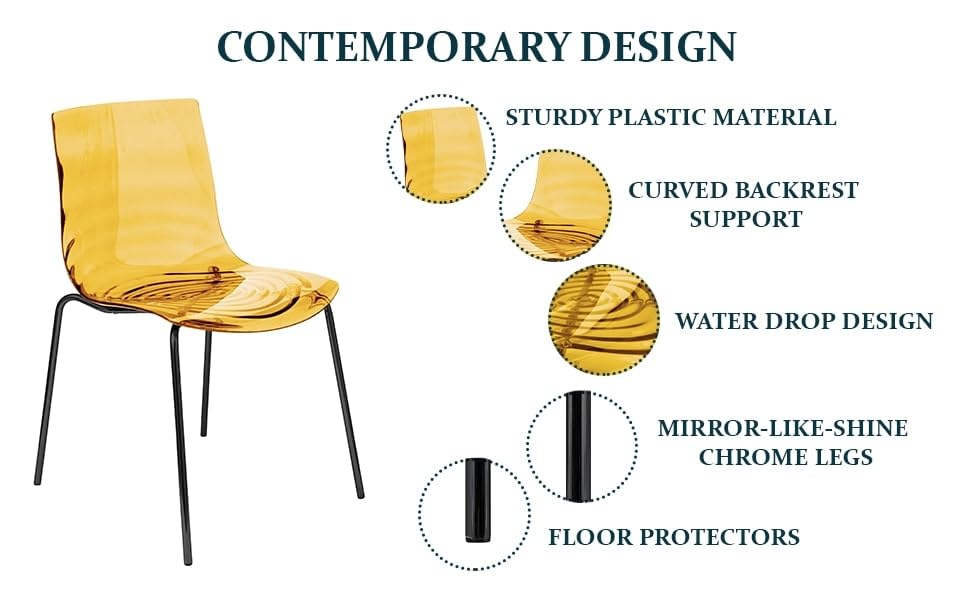 Image of LeisureMod Modern Acrylic Lucite Dining Chair with Metal Legs, Accent Side Chair for Dining Room, Contemporary Kitchen, Small Spaces and Office in Transparent Orange