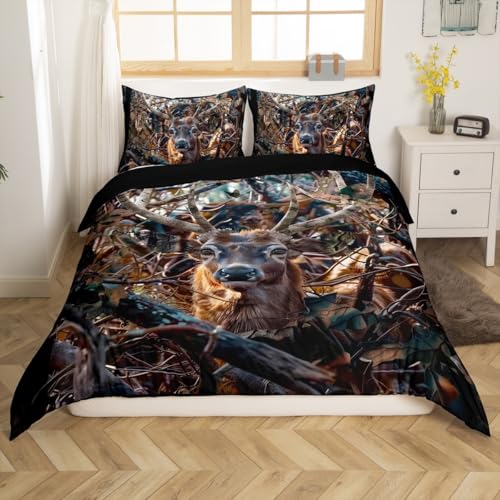jejeloiu Rustic Deer Bedding Set Black Trees Branches Deer Duvet Cover Set for Kids Boys Western Farmhouse Comforter Cover Wild Animal Quilt Cover with 1 Pillowcase 2Pcs Bedding Toddler,No Comforter