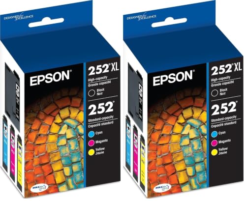 Image of Epson 252 DURABrite Ultra Ink High Capacity Black & Standard Color Cartridge Combo Pack (T252XL-BCS) Works with Workforce WF-3620,3640,7110,7610,7620,7710,7720,7210,(Pack of 2)