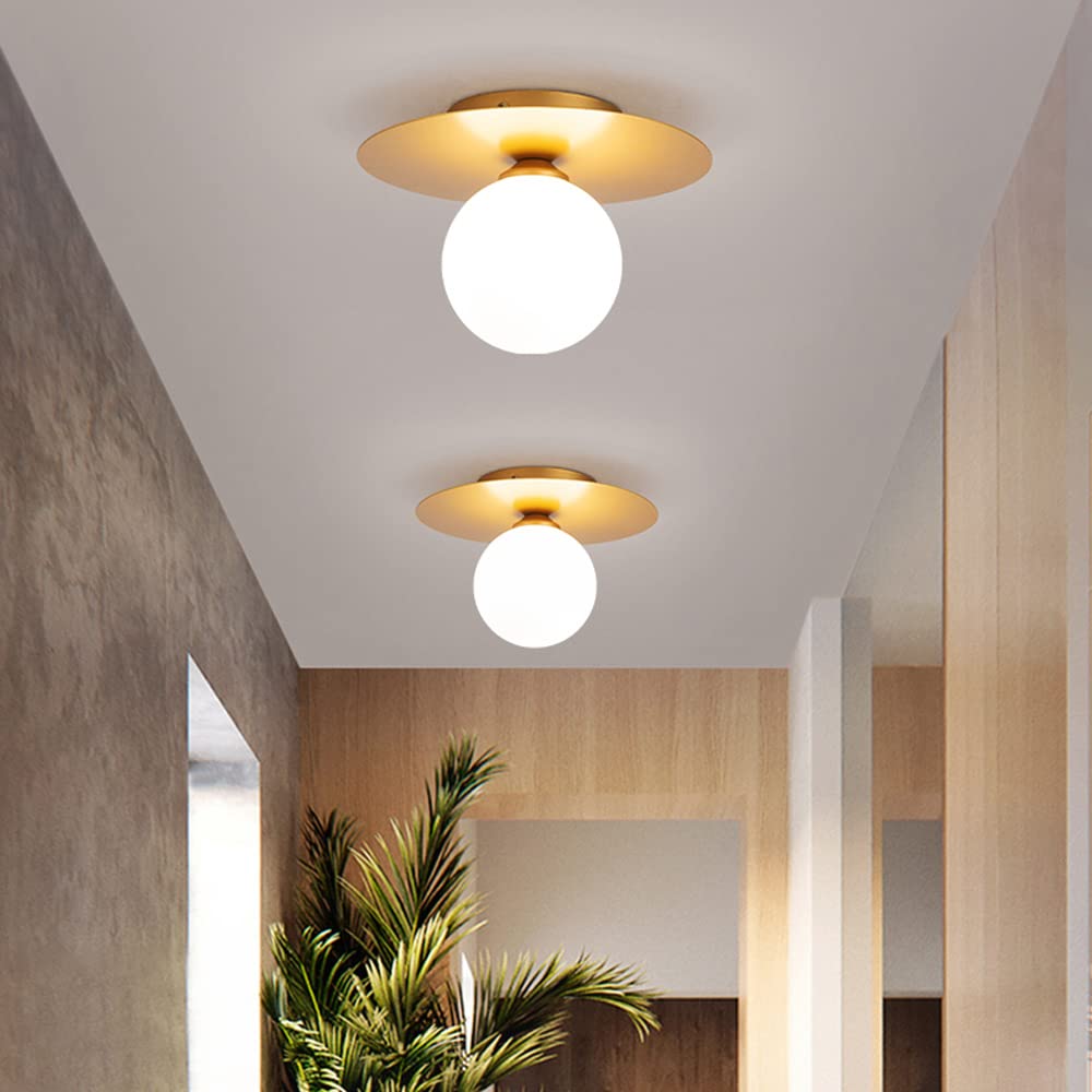 Lampa sufitowa Globe z matowym szkłem, półwpuszczane lampy sufitowe, metalowe oświetlenie korytarza, oświetlenie wnętrza jadalni, czarno-złote lampy wiszące do lampy