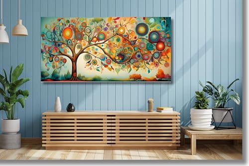 Tableau abstrait Arbre de Vie prêt à accrocher pour décorer un salon vide - 3