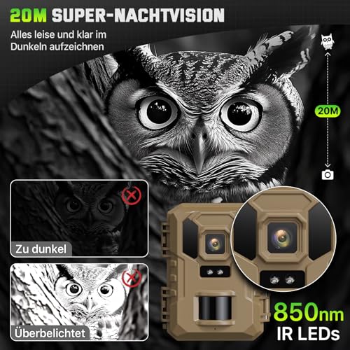 VIDVIS WLAN Wildkamera mit Handyübertragung App, 4K 64MP Wildtierkamera mit Nachtsicht Bewegungsmelder, Solar-Wild Kamera mit 850nm Infrarot-LED, 0,1s Auslösung, 32GB SD-Karte, IP66 Wasserdicht