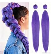 Purple Braiding Hair,24 Inch Long Pre Stretched Hair Extensions Purple for Braids Kids,Women, Sta...