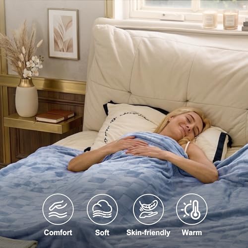 Image of IUUI Heated Blanket Electric King Dual Controller- 90x100 Inches Soft Flannel Heating Blanket,Fast Heating Blanket 6 Heating Levels & 2 Hours Auto Off ETL Certification(Ashley Blue, King 90 inch x 100 inch)